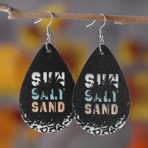 Hawaii Resort Stil Strand Kokosnussbaum Sonnenuntergang Ohrhänger Doppelseitige PU Leder Tropfen Ohrringe Für Damen Schmuck Geschenk