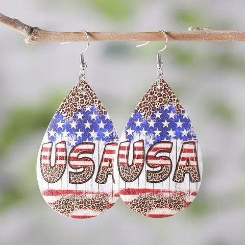 USA Independence Day PU Leather Teardrop Earrings Star Stripes Leopard Sunflower Cowboy Boots Dangle Earrings For Women Fashion Jewelry