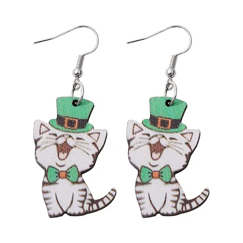 St. Patrick's Day Glückskleeblatt Ohrringe PU Leder Holz Geometrische Hänger Ohrringe Grün Irische Festliche Party Ohrringe Für Damen Schmuck