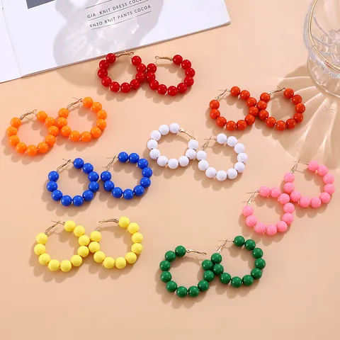 Y2K Dopamin Stil Perlen Bonbonfarbene Kreis Ohrringe Für Damen Individuelle Übergroße Acryl Schlaufen Ohrringe Schmuck