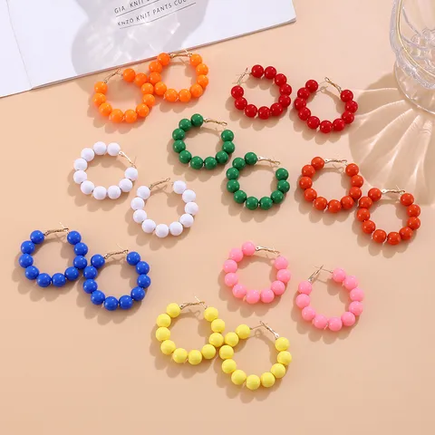 Y2K Dopamin Stil Perlen Bonbonfarbene Kreis Ohrringe Für Damen Individuelle Übergroße Acryl Schlaufen Ohrringe Schmuck