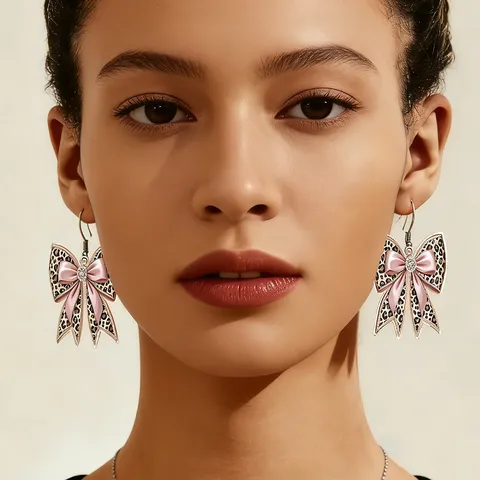 Pendientes de Colgante de Lazo con Estampado de Leopardo de Acrílico para Mujer Estilo Occidental con Diamantes de Imitación y Perlas Artificiales Joyería Regalo