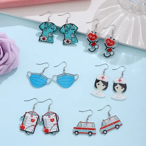 Acryl Tag der Krankenschwester Ohrhänger Für Damen Internationaler Tag der Krankenschwester Geschenk Herz Medizinset Stethoskop Ohrringe Bedruckt