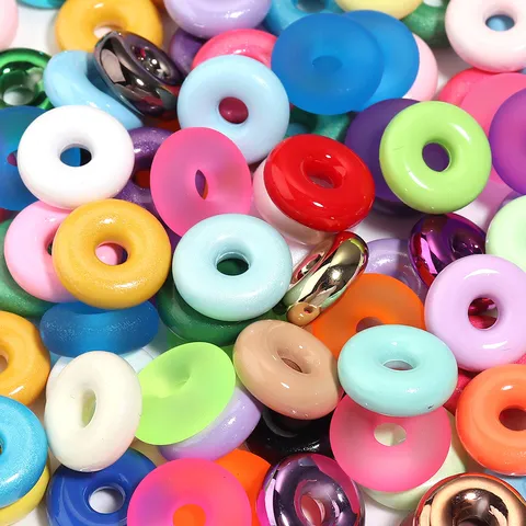 Perles d'Espacement Donut en Acrylique Multicolore Rondes Plates à Grand Trou Pour Bracelet Perlé Fait Main Bricolage Accessoires Bijoux