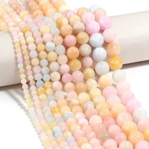 Perles Enfilage DIY Fait Main Perles Rondes en Verre Aspect Jade Multicolore Perles Intercalaires Lisses pour Bijoux