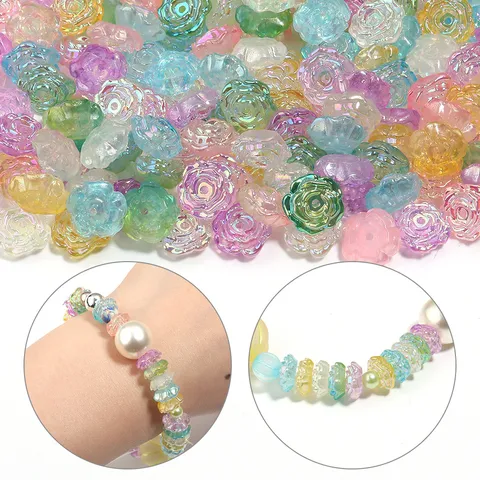 Acrylic AB Colorful Rose Flower Beads Loose Five Petal Flower Beads For Iridescent DIY Jewelry Making Bracelet Necklace Accessories