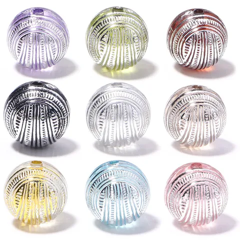 Perline in Acrilico a Forma di Gomitolo di Lana Rotonde Placcate in Argento a Righe per Bracciali e Collane Fai da Te