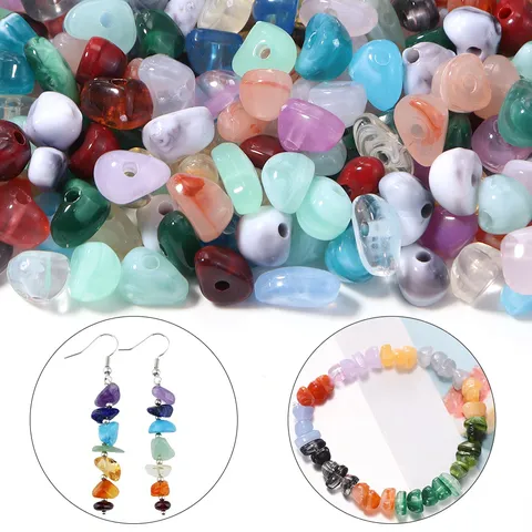 Perles Enfilées en Acrylique Pierre Concassée Irrégulière Effet Tacheté Faux Cristaux pour Bricolage Bijoux Bracelet Fabrication Matériel Artisanat Accessoires