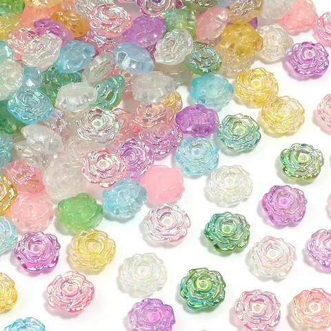 Acrylic AB Colorful Rose Flower Beads Loose Five Petal Flower Beads For Iridescent DIY Jewelry Making Bracelet Necklace Accessories
