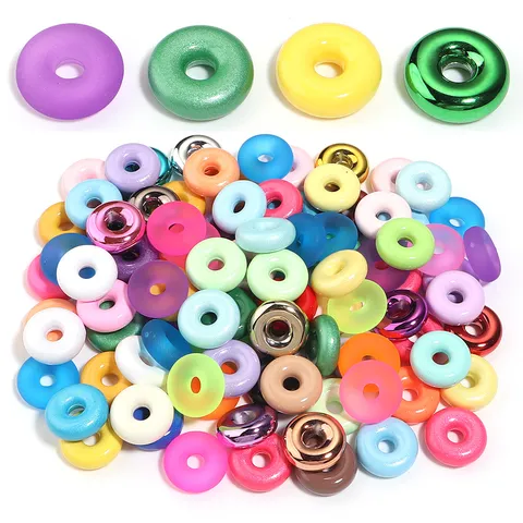 Perles d'Espacement Donut en Acrylique Multicolore Rondes Plates à Grand Trou Pour Bracelet Perlé Fait Main Bricolage Accessoires Bijoux