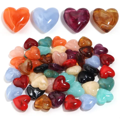 Acrylic Heart Shape Loose Beads Imitation Jade Marble Pattern Horizontal Hole Spacer Beads For DIY Bracelet Jewelry Making