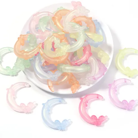 Iridescent Luminous Moon Beads Acrylic Butterfly Star Loose Beads For DIY Bracelet Necklace Jewelry Making Pen Beads Glow In The Dark Crafts