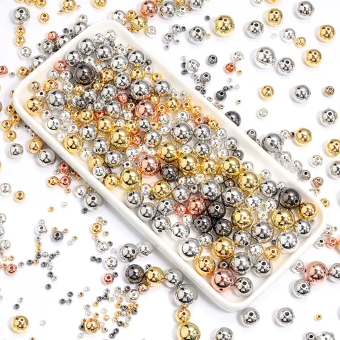 Electroplated CCB Round Beads Circular Spacer Beads DIY Jewelry Making Accessories Metallic Loose Beads Set For Bracelet Necklace