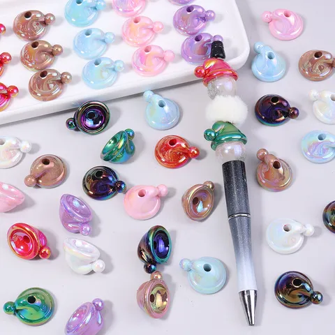 Acrylic Electroplated Christmas Hat Loose Beads Colorful Shiny Laser Iridescent Spacer Bead For DIY Handmade Jewelry Making Craft Component Ornament Accessory