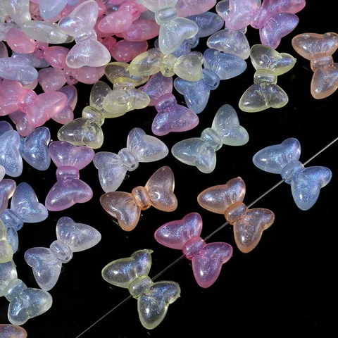 Luminous Acrylic Bowknot Beads Iridescent Mermaid Shimmer Loose Beads For DIY Jewelry Making Crafts Accessories Bowtie