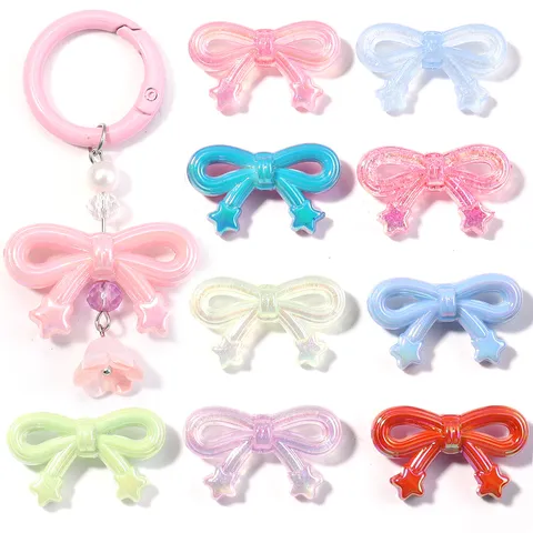 Acrylic Electroplated Star Bowknot Beads Colorful Loose Spacer Beads DIY Jewelry Finding For Keychain Bracelet Phone Chain Making
