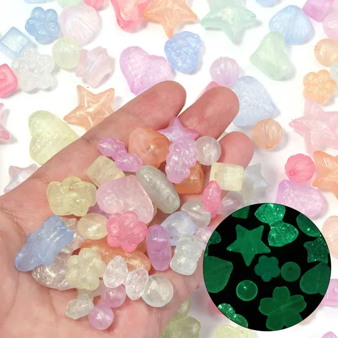 Acrylic Luminous Iridescent Star Heart Flower Glow In The Dark Beads Colorful Loose Spacer Beads For DIY Jewelry Making