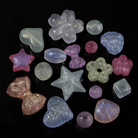 Acrylic Luminous Iridescent Star Heart Flower Glow In The Dark Beads Colorful Loose Spacer Beads For DIY Jewelry Making