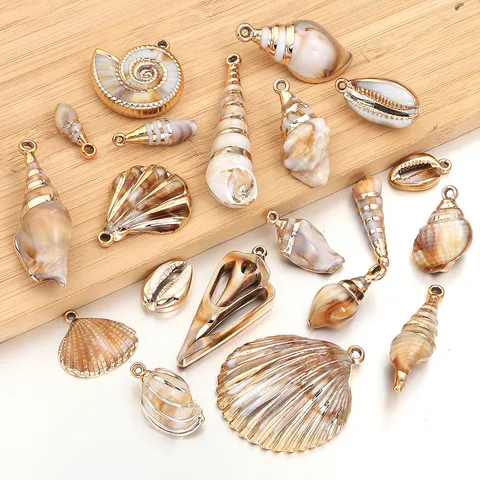 Acrylic Gold-Plated Edge Ocean Series Shell Conch Charms For DIY Necklace Bracelet Making Jewelry Craft Findings