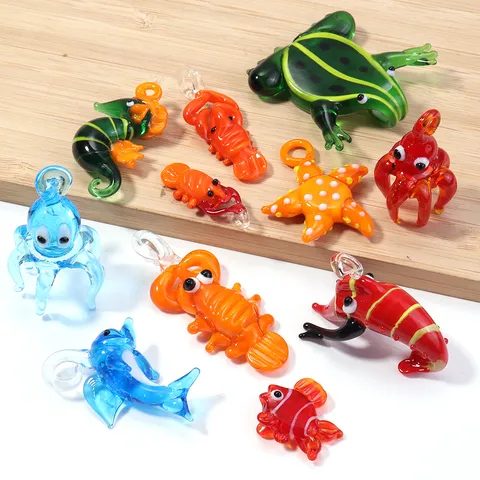 Handmade Lampwork Glass Animal Pendants Octopus Frog Dolphin Lobster Starfish Marine Life Charms For DIY Jewelry Making Accessory