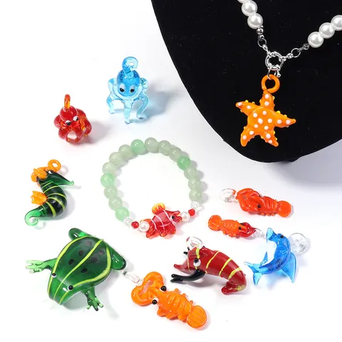 Handmade Lampwork Glass Animal Pendants Octopus Frog Dolphin Lobster Starfish Marine Life Charms For DIY Jewelry Making Accessory
