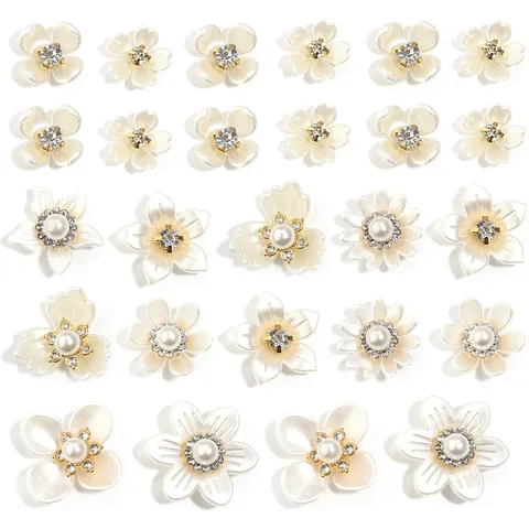 Resin Rhinestone Artificial Pearl Flower DIY Accessories Floral Charms For Shoes Hair Clips Phone Case Decoration Flatback Patch