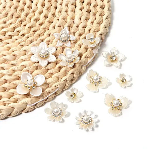 Resin Rhinestone Artificial Pearl Flower DIY Accessories Floral Charms For Shoes Hair Clips Phone Case Decoration Flatback Patch