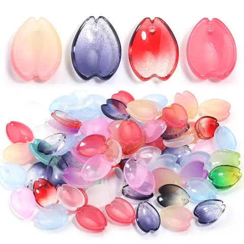 Retro Glass Colored Glaze Flower Petal Fishtail Leaf Loose Beads For DIY Craft Traditional Hairpin Jewelry Making Finding Supplies