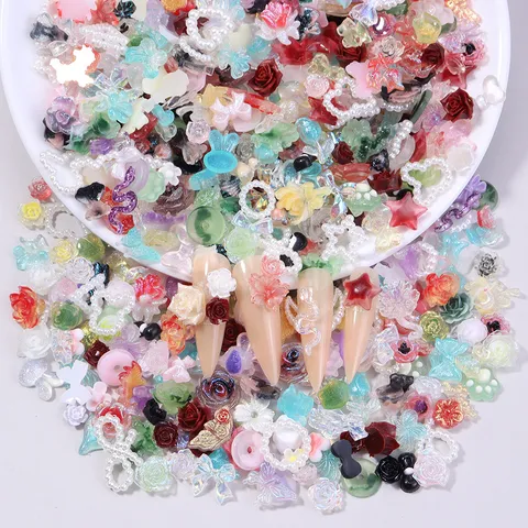 Mixed Resin Rose Heart Cartoon Bear Nail Art Charms Flower Bow Flatback Decals For DIY Craft Phone Case Decor Women Jewelry