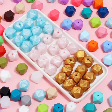 10 Pièces/Paquet Perles en Silicone Octogonales 14mm Couleur Bonbon Dessin Animé Géométrique Perles en Vrac pour Fabrication de Bijoux Bracelet Collier DIY