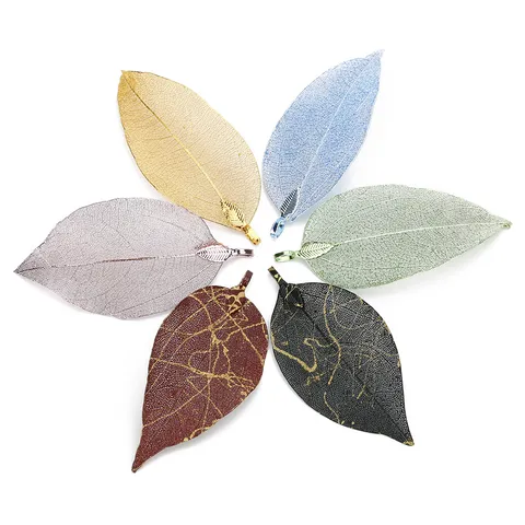 Natural Skeleton Leaf Pendant Electroplated Metal Filigree Leaf Charms For DIY Necklace Earring Hairpin Jewelry Making Accessories