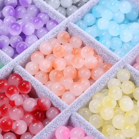 Round Glass Beads Transparent Lampwork Two-color Jelly Imitation Jade Loose Beads For DIY Jewelry Making Necklaces Bracelets Accessories
