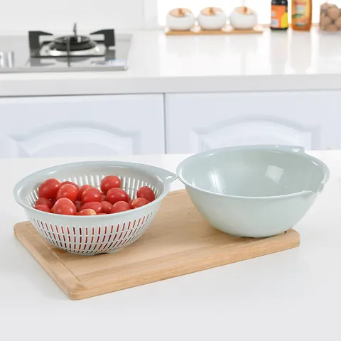 European Style Double Layer Plastic Colander Fruit Vegetable Drain Basket Kitchen Washing Basin Large Small Size Pink Blue Green