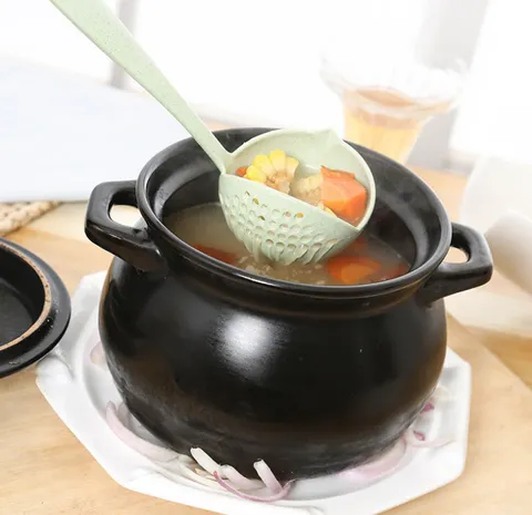 Cuillère à Soupe et Passoire à Long Manche en Paille de Blé Double Usage Cuillère pour Fondue Cuillère à Riz en Plastique Gadget de Cuisine