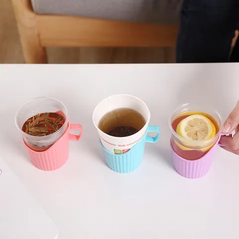 Porte-Gobelet en Papier Jetable Manchon de Tasse en Plastique Anti-Brûlure Rayures Verticales Support de Tasse Accessoires de Cuisine à Domicile