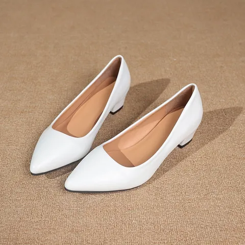 Women's Pointed Toe Block Low Heel Pumps Solid Color Casual Slip On Comfortable Dress Shoes