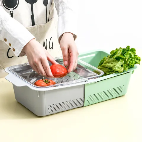 Retractable Sink Drain Basket Adjustable Plastic Fruit Vegetable Washing Basin Multi-Functional Kitchen Storage Organizer