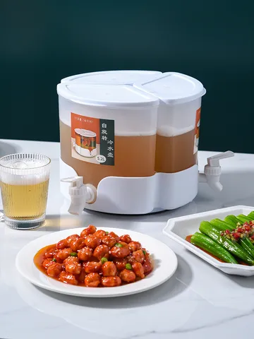 Carafe à Eau Froide Rotative à 3 Grilles avec Robinet Grande Capacité Pot à Thé aux Fruits d'Été Distributeur de Boissons Seau en Plastique