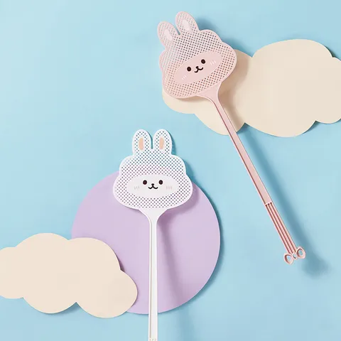 Tapette à Mouches en Plastique Forme Mignonne Lapin Dessin Animé Long Manche Maille Tueur de Moustiques Outil de Nettoyage Domestique Pratique