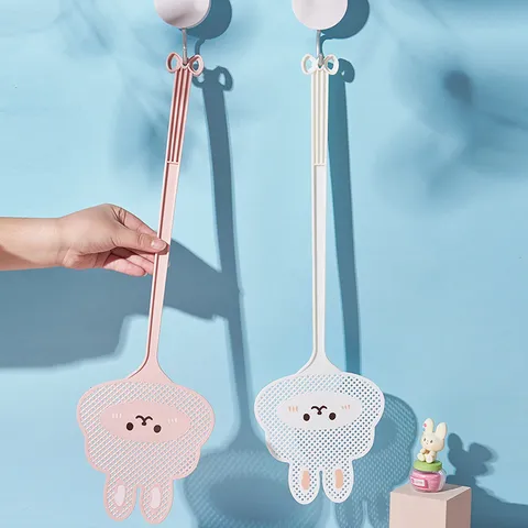 Tapette à Mouches en Plastique Forme Mignonne Lapin Dessin Animé Long Manche Maille Tueur de Moustiques Outil de Nettoyage Domestique Pratique