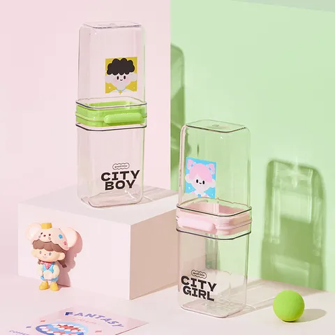 Gobelet de Voyage Portable en Plastique Porte-Brosse à Dents Mignon Dessin Animé Salle de Bains Tasse d'Eau avec Couvercle Gobelet de Rangement