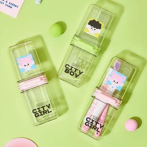 Gobelet de Voyage Portable en Plastique Porte-Brosse à Dents Mignon Dessin Animé Salle de Bains Tasse d'Eau avec Couvercle Gobelet de Rangement