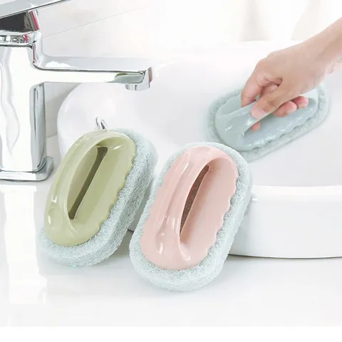 Cepillo de Limpieza Doméstico con Mango Esponja Fregador Cepillo de Fregar para Cocina Vajilla Baño Azulejo de Pared