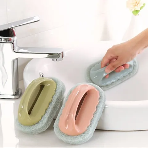 Cepillo de Limpieza Doméstico con Mango Esponja Fregador Cepillo de Fregar para Cocina Vajilla Baño Azulejo de Pared