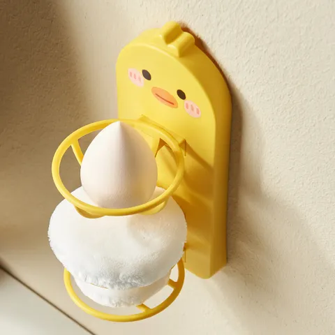 Mignon Petit Canard Jaune Porte Éponge de Maquillage Mural en Plastique Étagère de Rangement pour Puff Cosmétique Organisateur