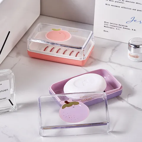 Lightweight Transparent Fruit Soap Dish With Lid Portable Wall Mounted Soap Holder Dormitory Cartoon Draining Soap Box