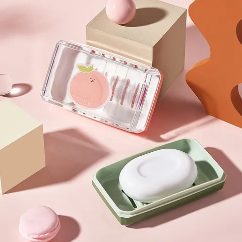 Lightweight Transparent Fruit Soap Dish With Lid Portable Wall Mounted Soap Holder Dormitory Cartoon Draining Soap Box