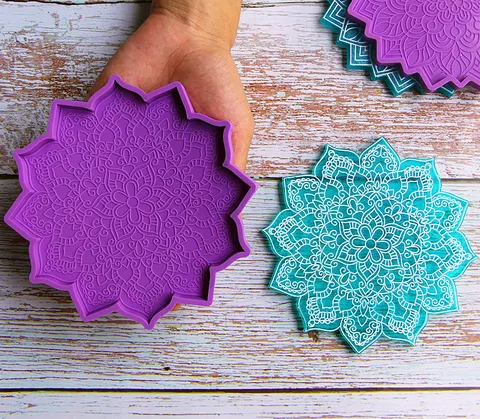 Mandala Floral Silicone Coaster Mold Epoxy Resin Casting Tray Flexible Non-Stick DIY Craft Mold For Home Kitchen