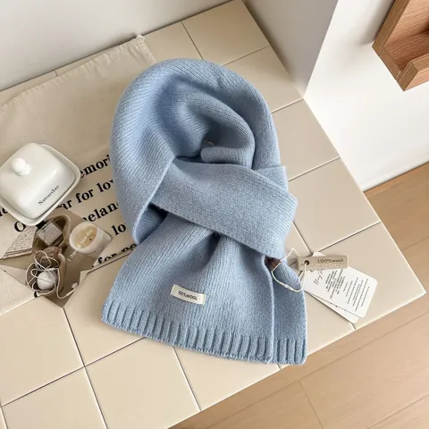 Bufanda Tejida de Color Sólido Cálida de Invierno Unisex 100% Pura Lana Suave Casual Pareja Cuello Largo Accesorios