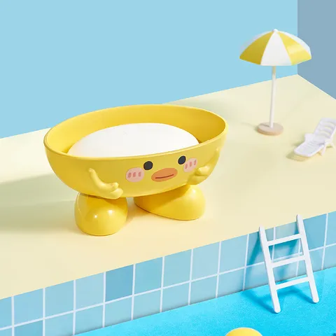 Cartoon Little Yellow Duck Plastic Soap Dish Bathroom Draining Soap Holder Cute Shell Soap Tray Storage Organizer